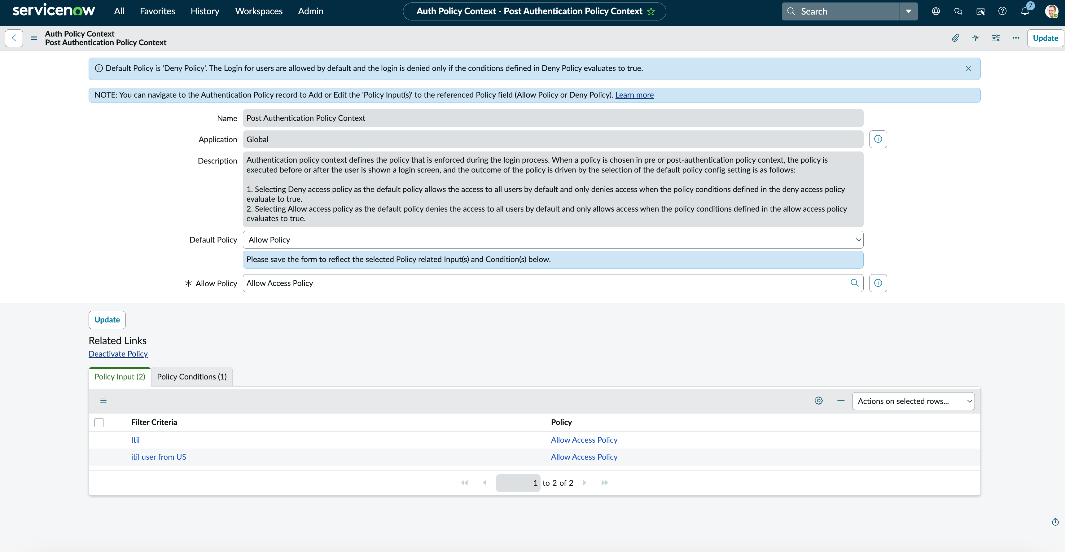 Policy Input and Conditions