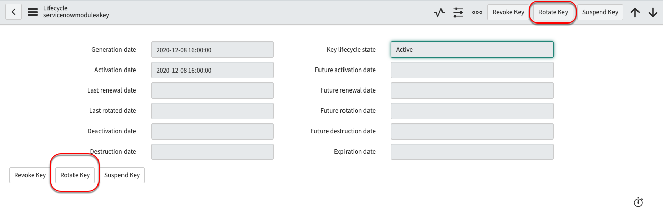 Lifecycle key form to click Rotate Key.