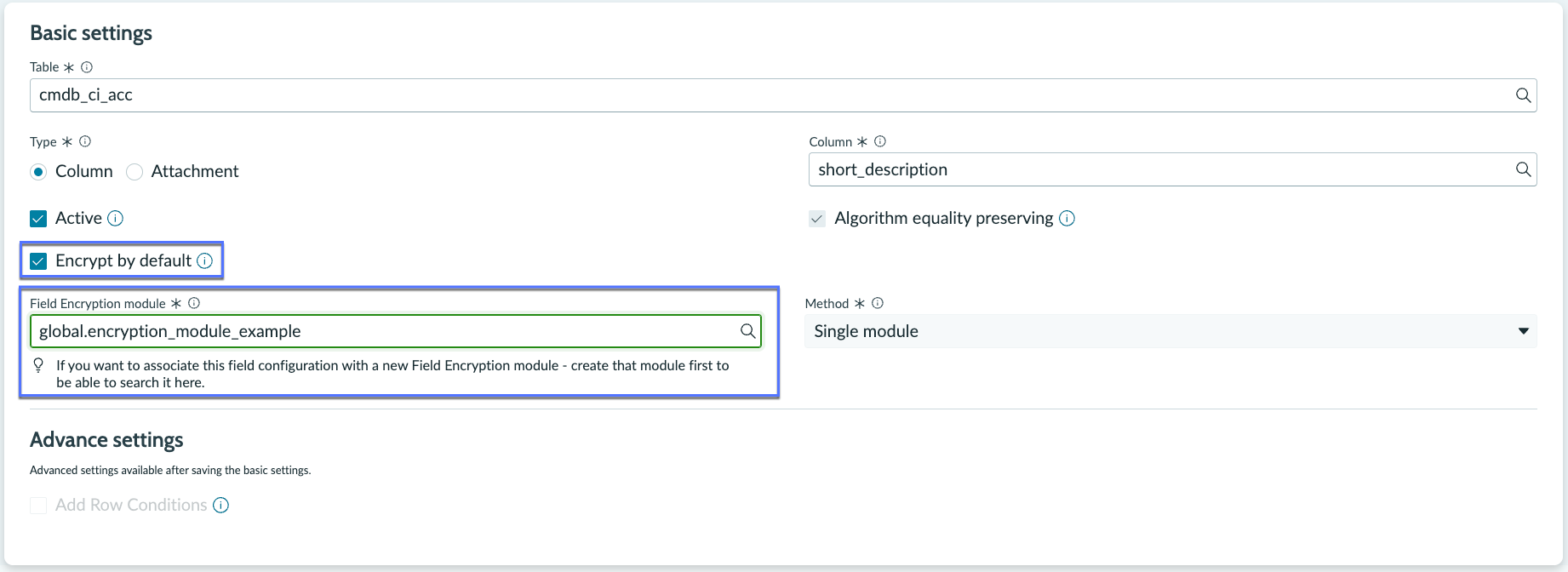 Encrypt by default and associated Crypto module selected.