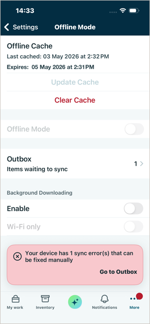 Pop up banner with error message