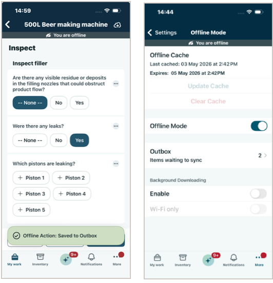 Action performed in offline mode