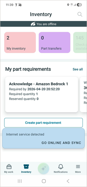 Pop up listing option to go online and sync