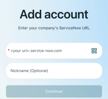 The mobile instance log in screen.