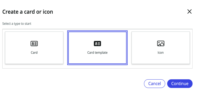 Create a new card or icon screen.