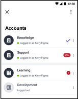 accounts screen with four accounts listed.