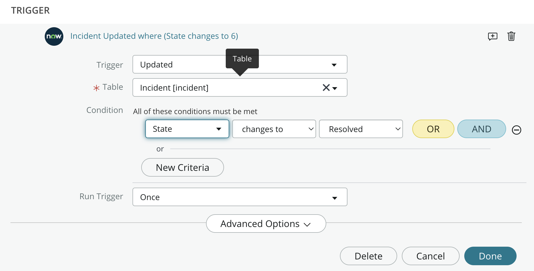 Trigger update record filled in, including the condition.