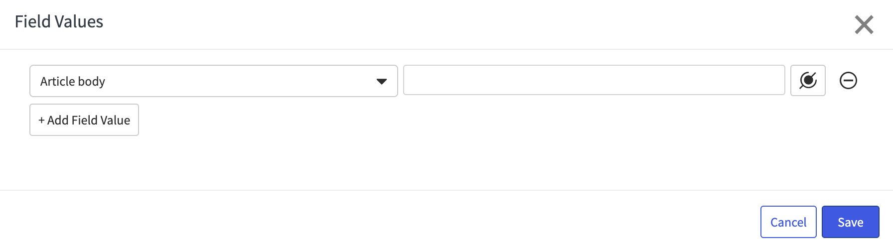 Add field value modal with Add Field Value highlighted.