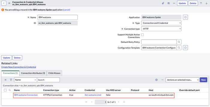 Complete connection for IBM watsonx.