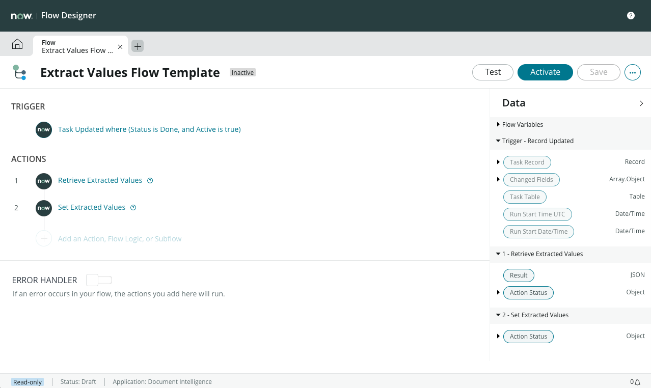 Document Intelligence integration in Flow Designer.
