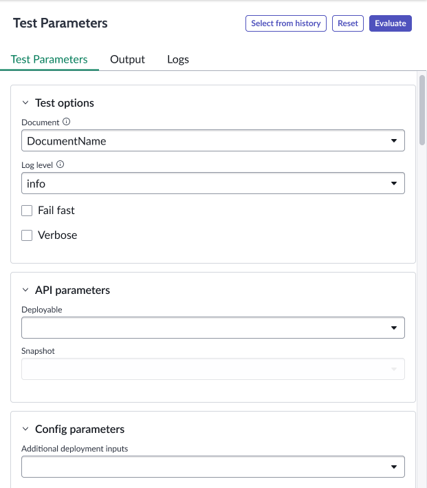 Test parameters section.