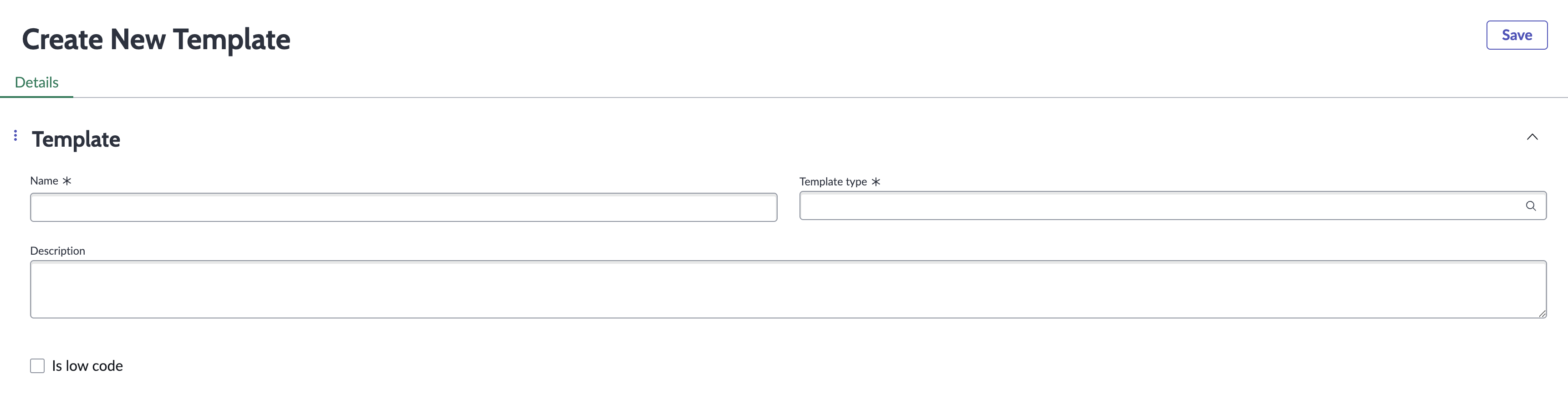 Create New Template form.