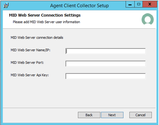 Página Configurações de conexão DO MID