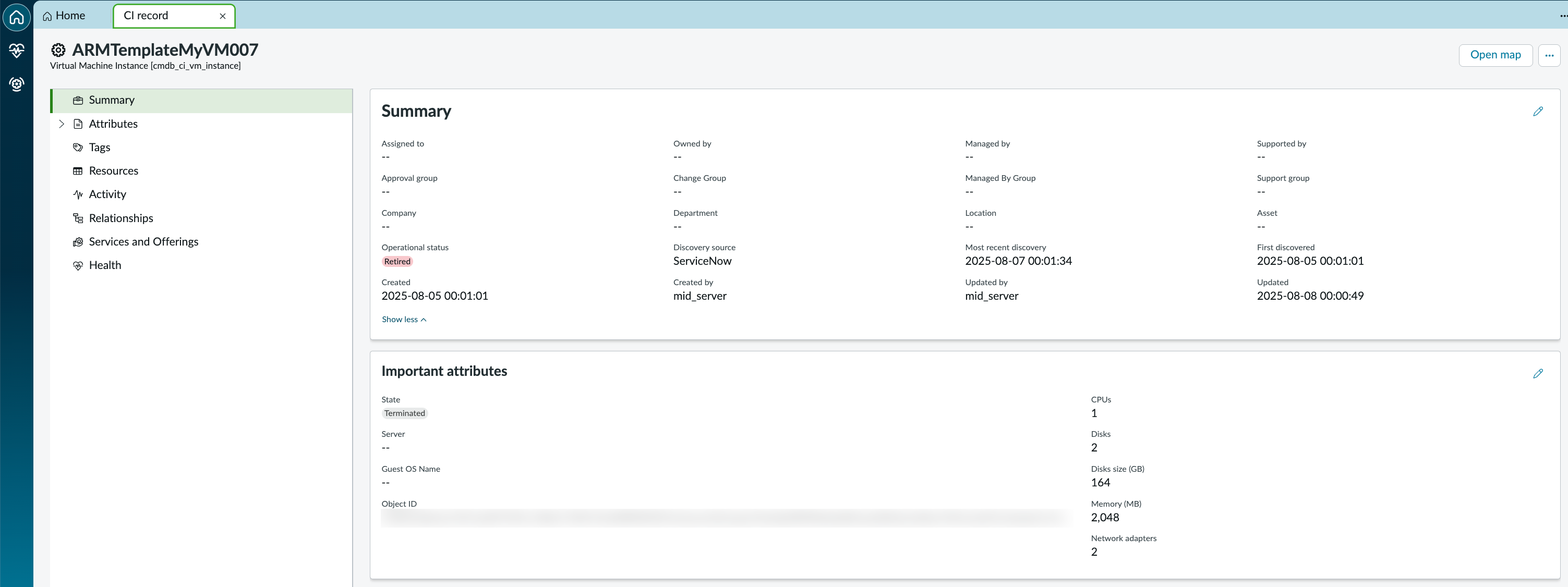 Exibir detalhes do ativo em nuvem