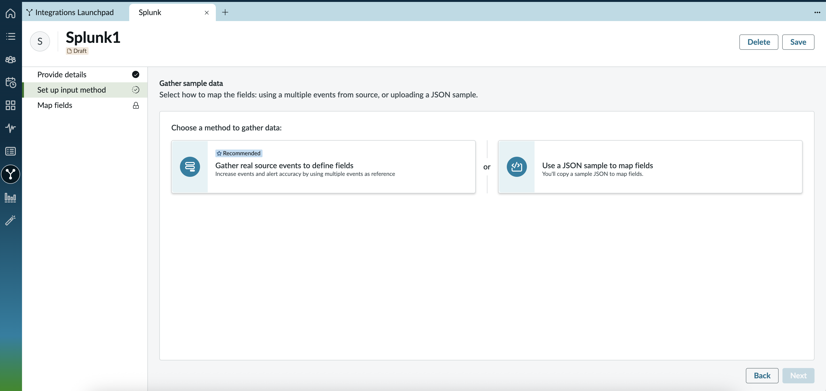 Método de entrada do conector personalizado
