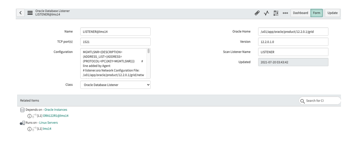 Formulário Ouvinte do Oracle Database​.