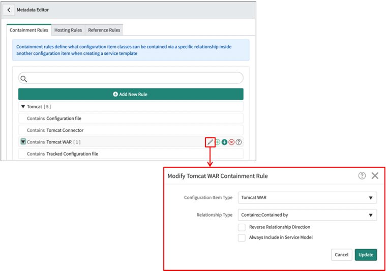 Verificando regras de hospedagem no Editor de metadados