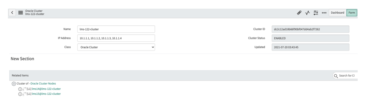Formulário Cluster Oracle.