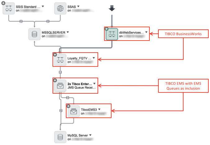 Verifique o resultado do mapeamento de um serviço de aplicações que contém Tibco componentes.
