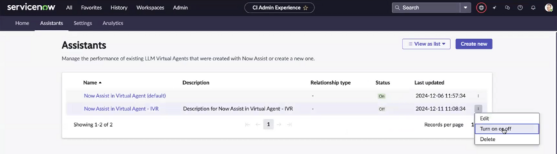 Ative o assistente de RVI personalizado para a experiência de bate-papo Now Assist no RVI de conversa.