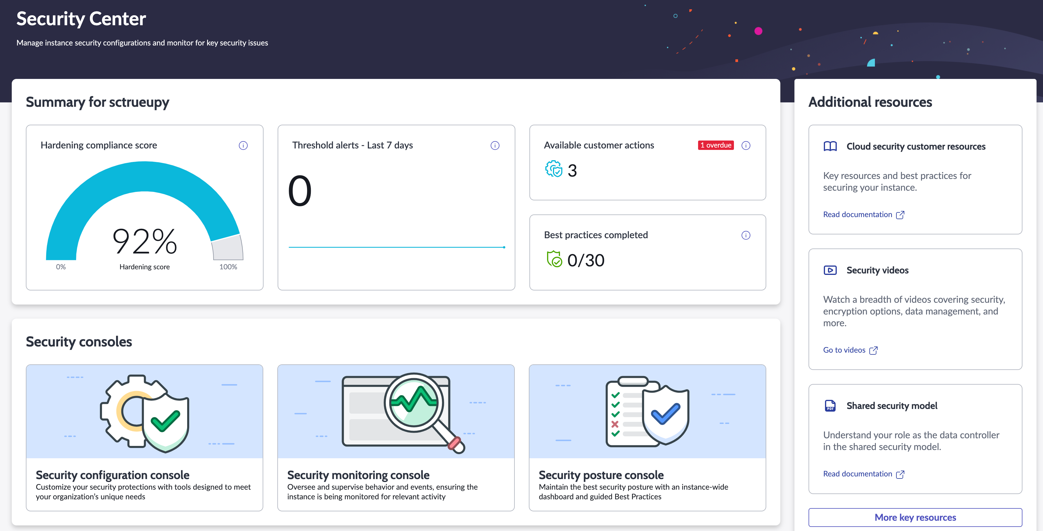 Security Center homepage