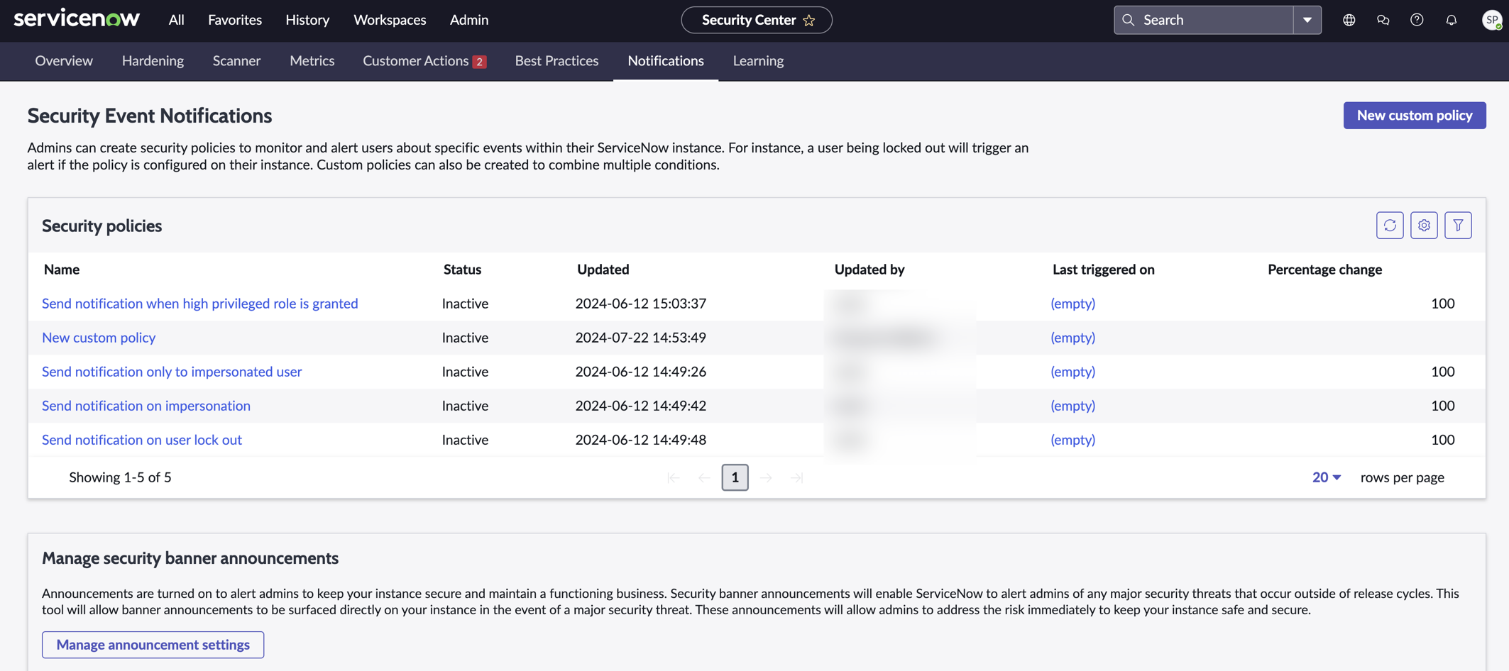 Security events notifications