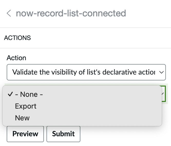 Screenshot showing list UI action validation