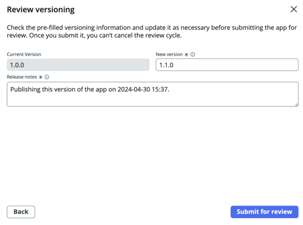 Versioning info on deployment request