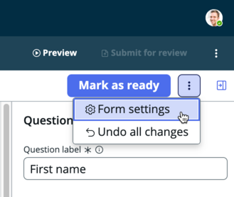 Menu option to edit form settings