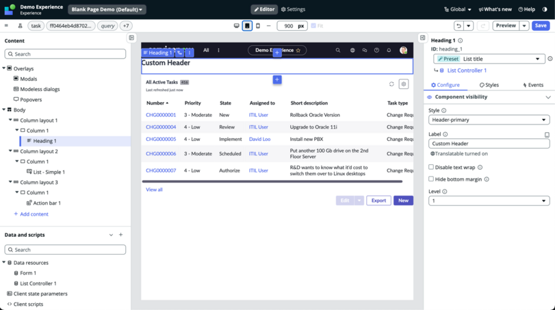 Select the component you want to override in the content tree.
