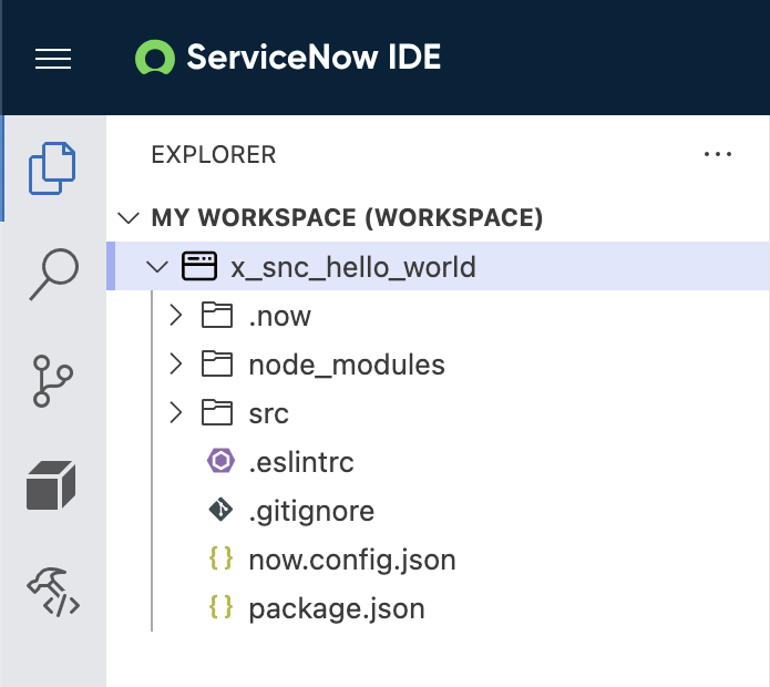 The Hello World application files cloned from the remote repository.
