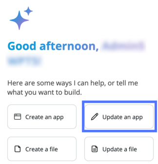 Painel de bate-papo mostrando quatro botões de ação com Atualizar um app realçado