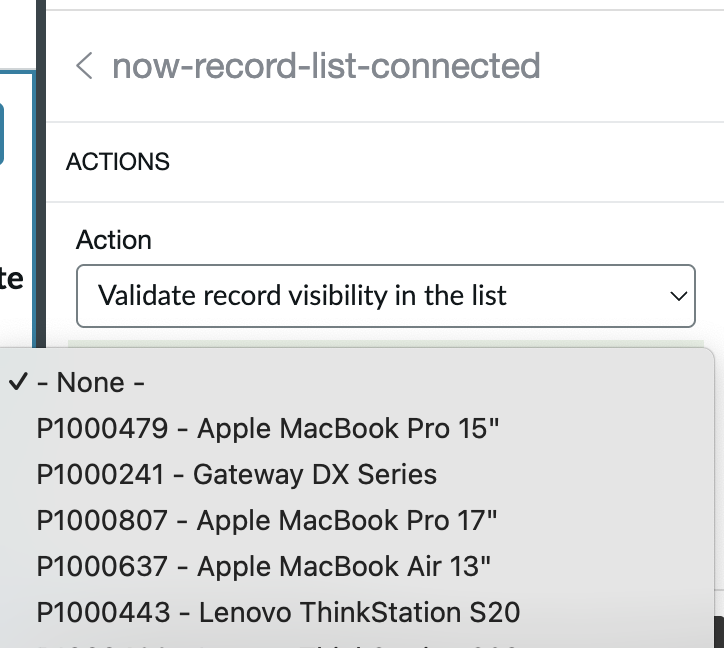 Screenshot showing selecting record to validate