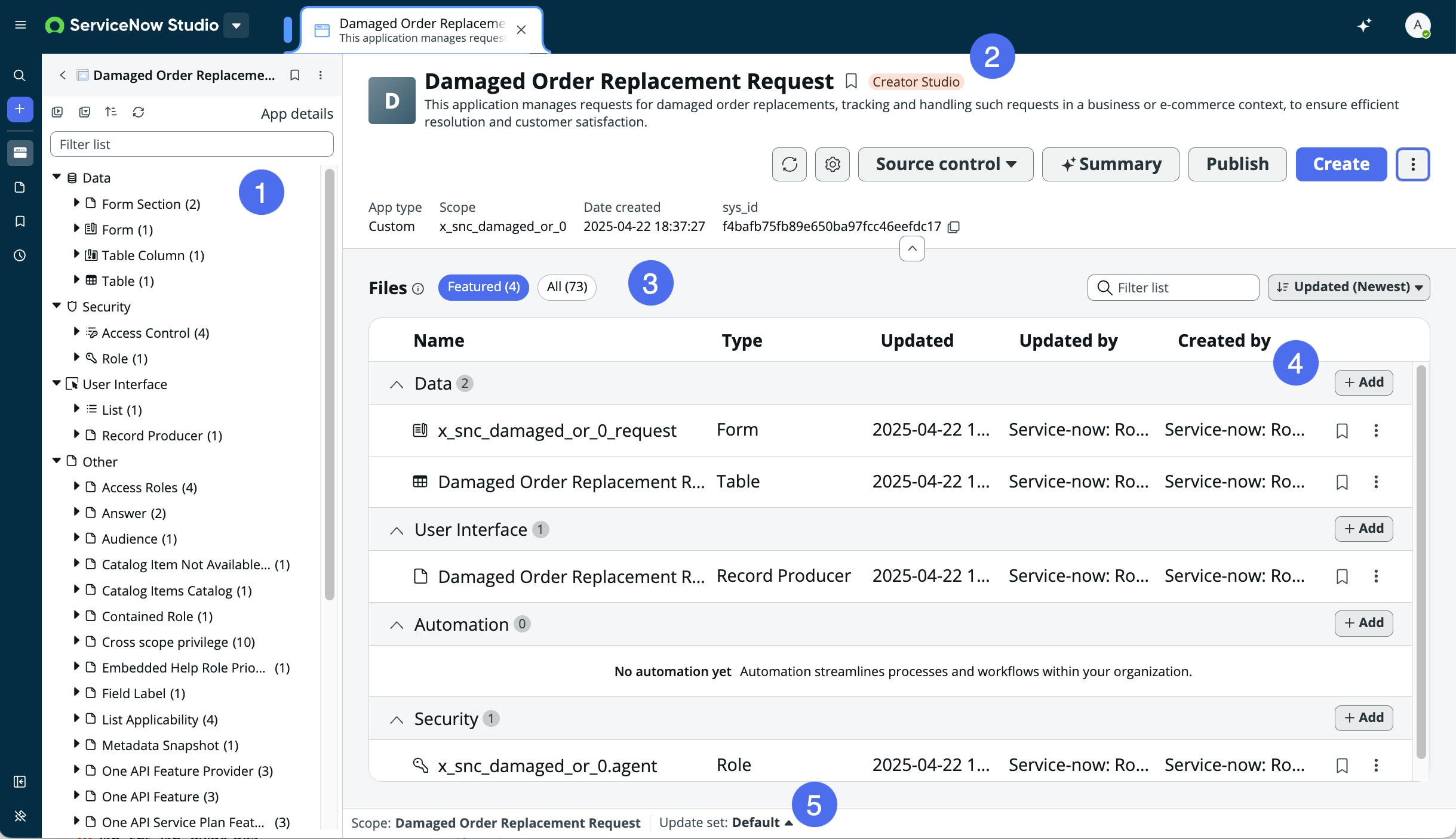 The App details page shows information about your application and enables you to perform tasks directly from the app.