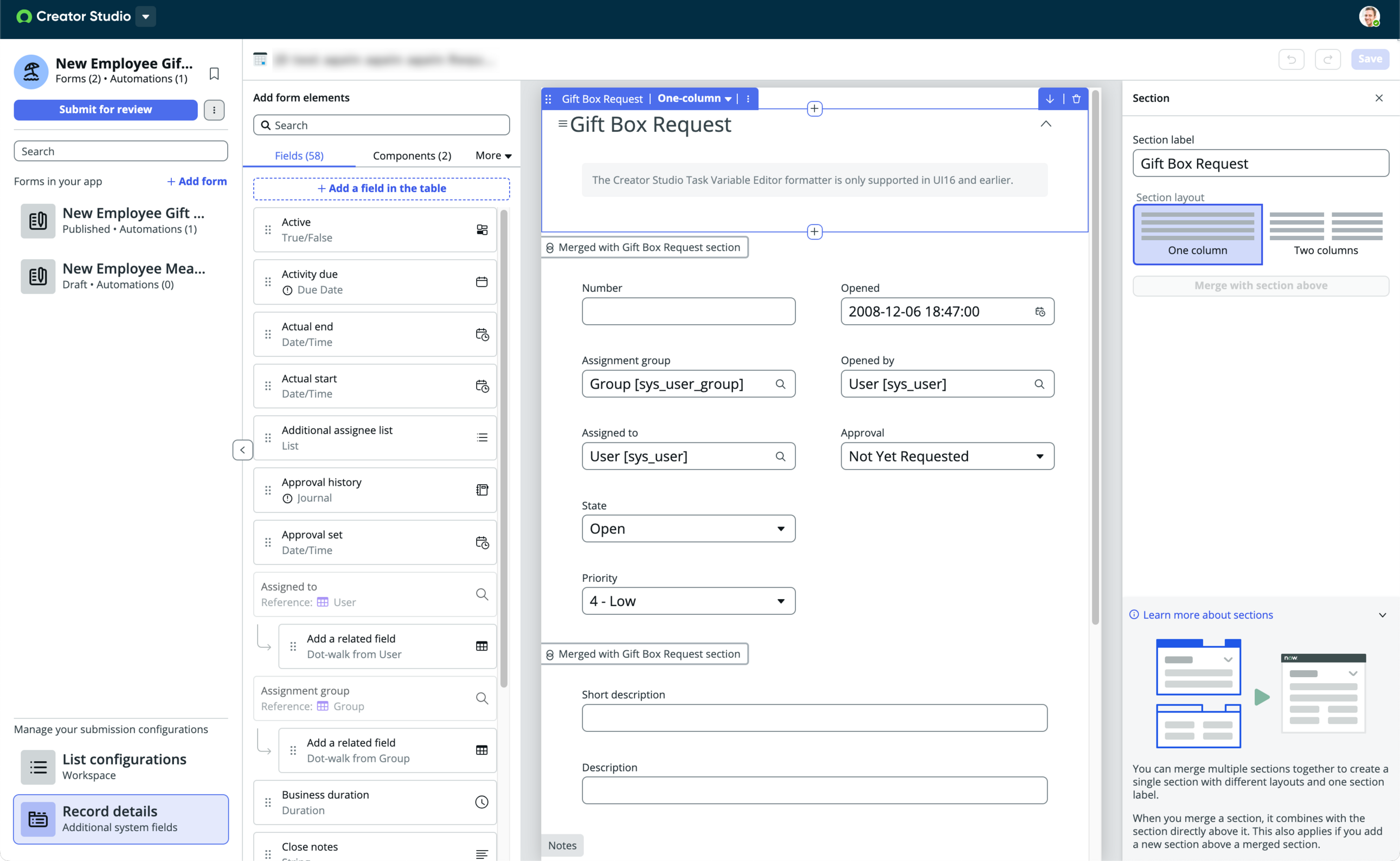 Request App Workspace record preview within Creator Studio