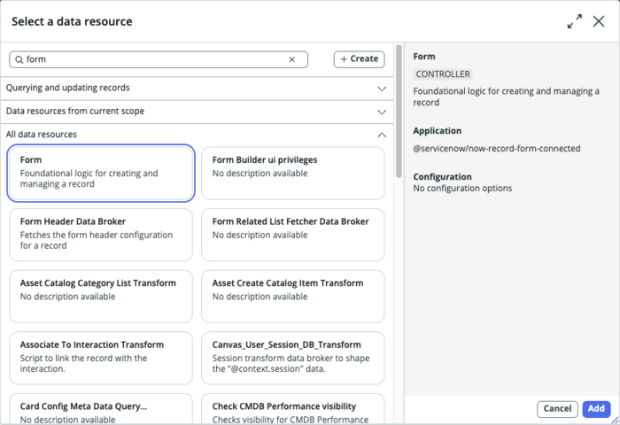 Select the form controller to add it to the page.