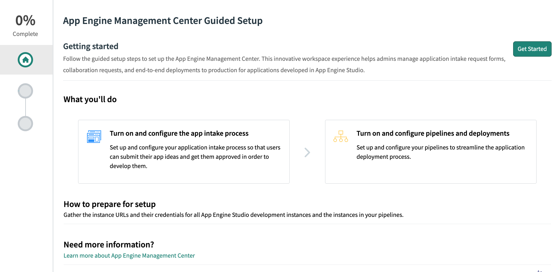 AEMC Guided setup landing page