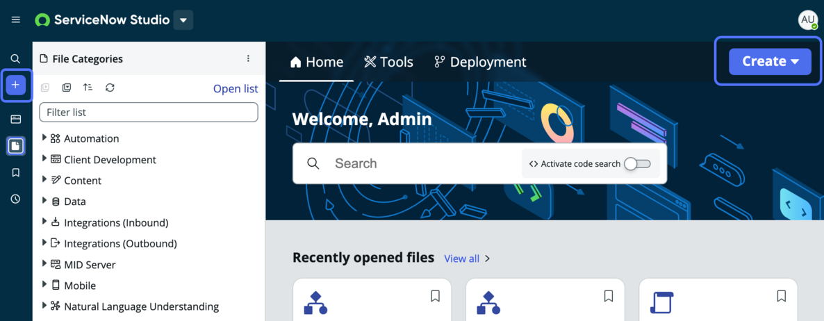 Both create buttons enable you to create a new application.
