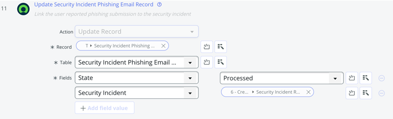 Transform flow: Update security incident record
