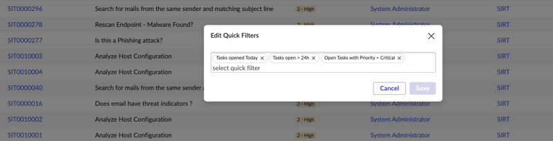 Edit quick filters