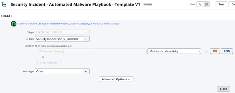 Automated malware playbook flow: trigger