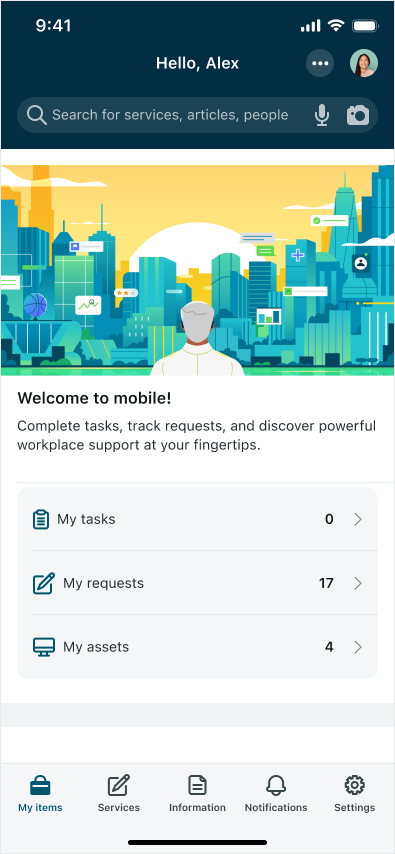 Screen capture of the mobile screen with the header function.