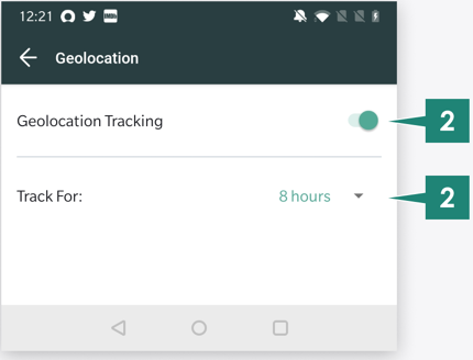 Diagram of where theme colors are applied in the geolocation settings screen.