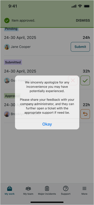 Message displayed in mobile app when "not really" selection is made.