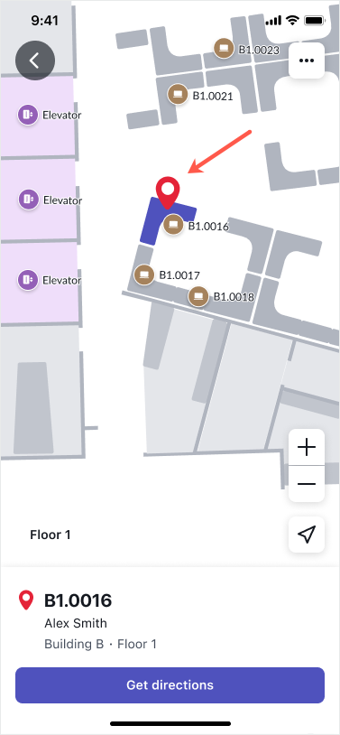 Desired destination shown on a mobile Indoor Wayfinding map