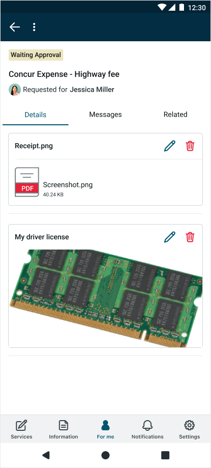 Mobile record screen with an attachment