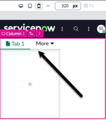 タブ 1 が表示され、新しいドロップダウンメニューが表示されているモバイルフォームファクターサイズのタブコンポーネント。