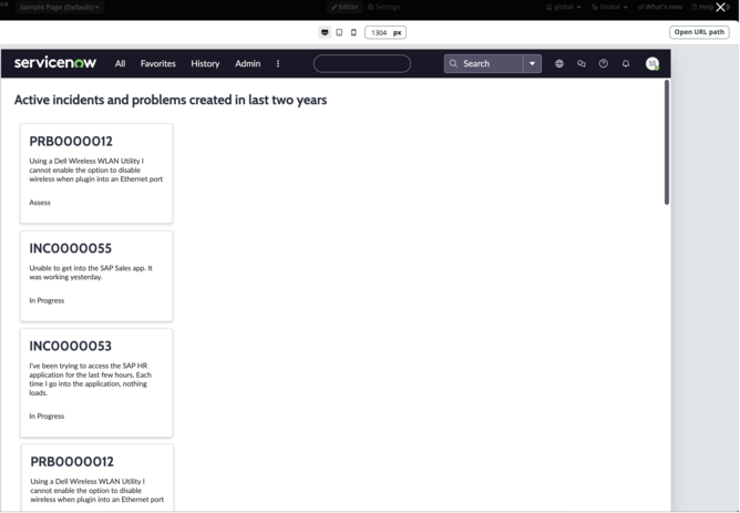 複数テーブルデータソースで構成された見出しとカードベースコンテナコンポーネントが表示されたプレビューオーバーレイ。