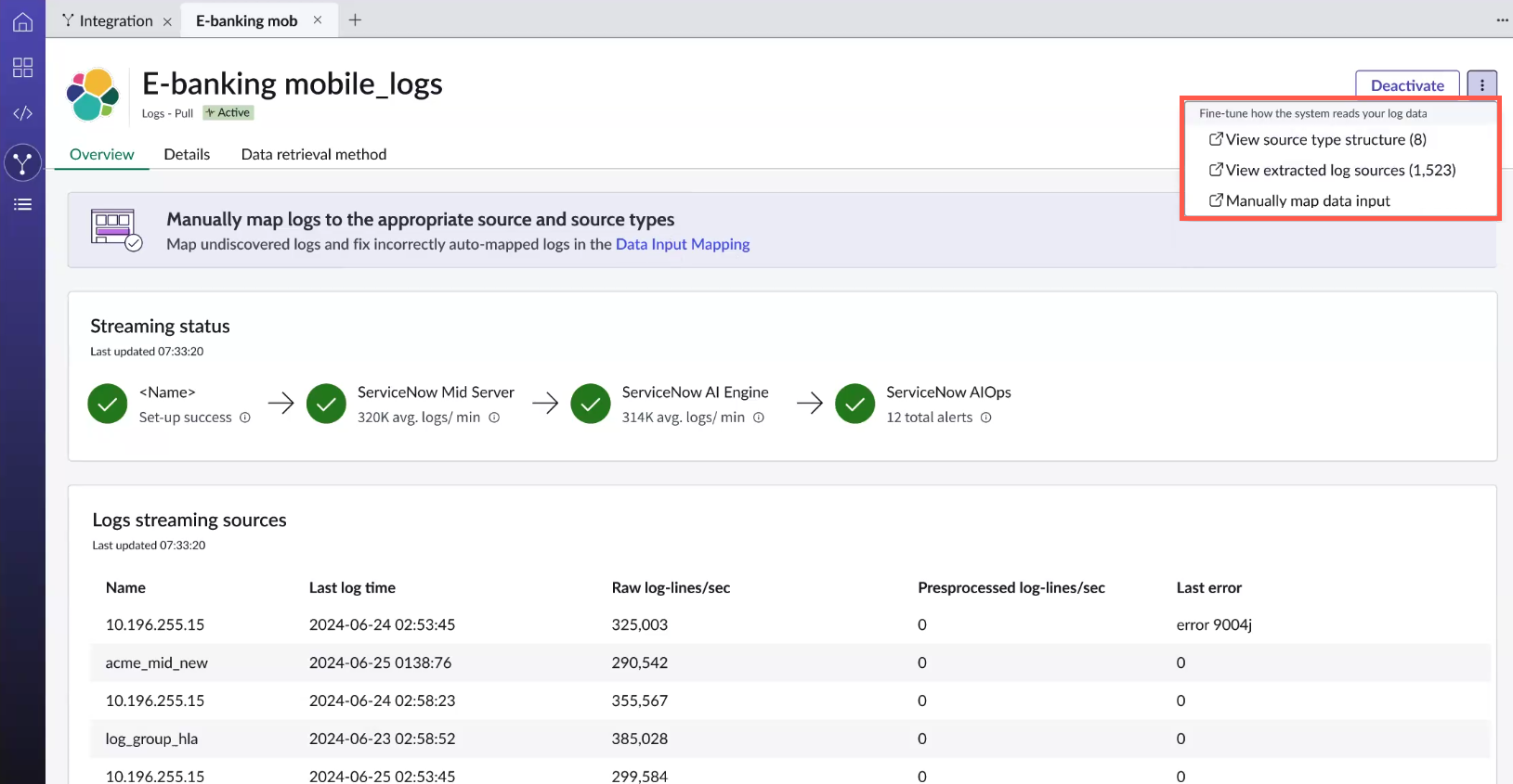 Integration Overview tab and View menu items.