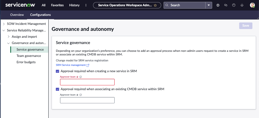 Service governance form.