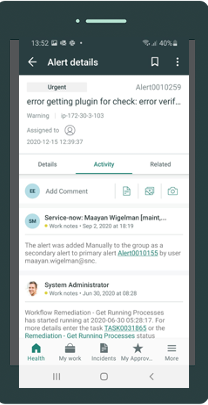 Alert activity tab